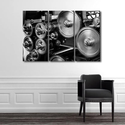 Pictures for Living Room - Black and White Gear Engine Artwork 3 Piece Canvas Prints Framed Wall Art House Decor 42"