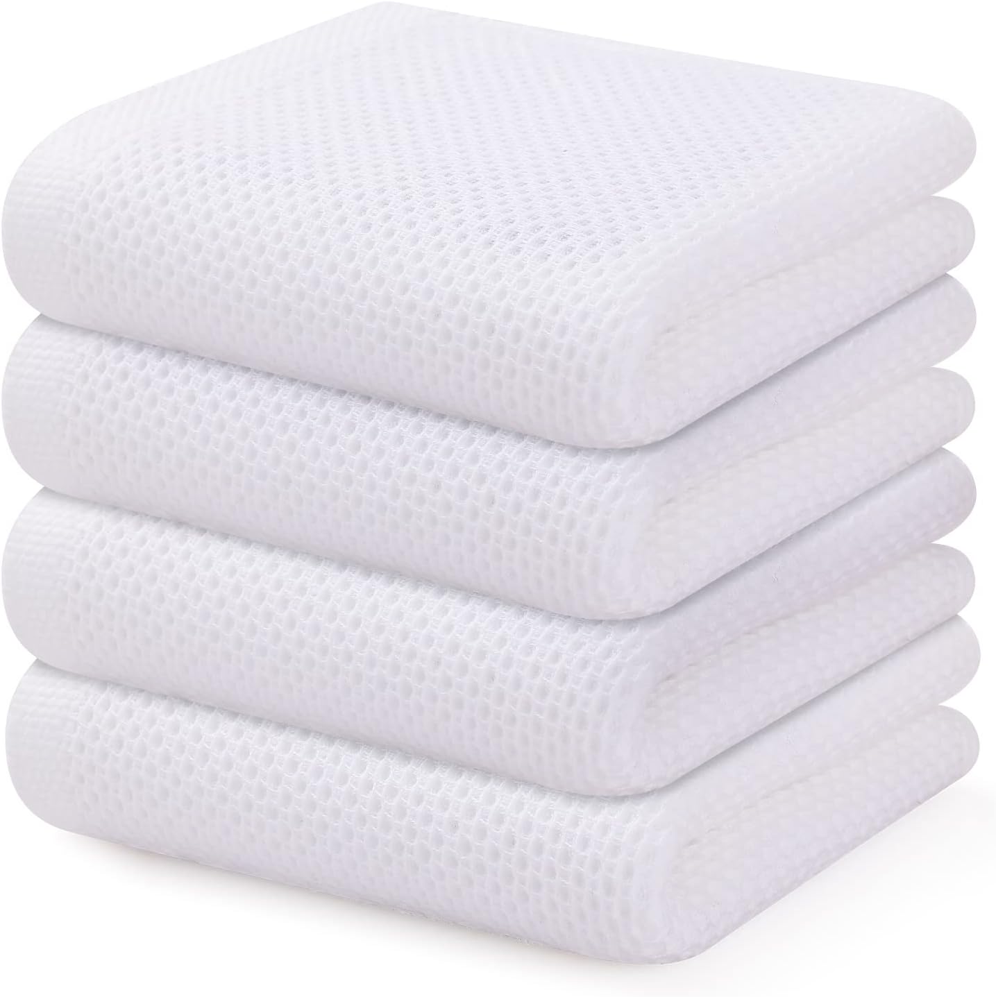 Kitinjoy 100% Cotton Waffle Weave Kitchen Towels, 4-Pack Super Soft Dish Towels, 13 in x 28 in, White