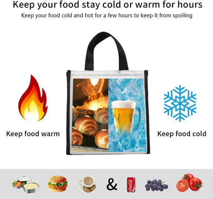 Ouqiuwa Cute Reusable Lunch Bag, Lunch Tote Handbag for Women Men, Rock and Roll Skeleton