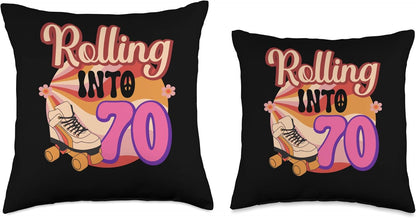 In-line Skates Towards 1956 Throw Pillow, 16x16, Multicolor Rolling Into 70