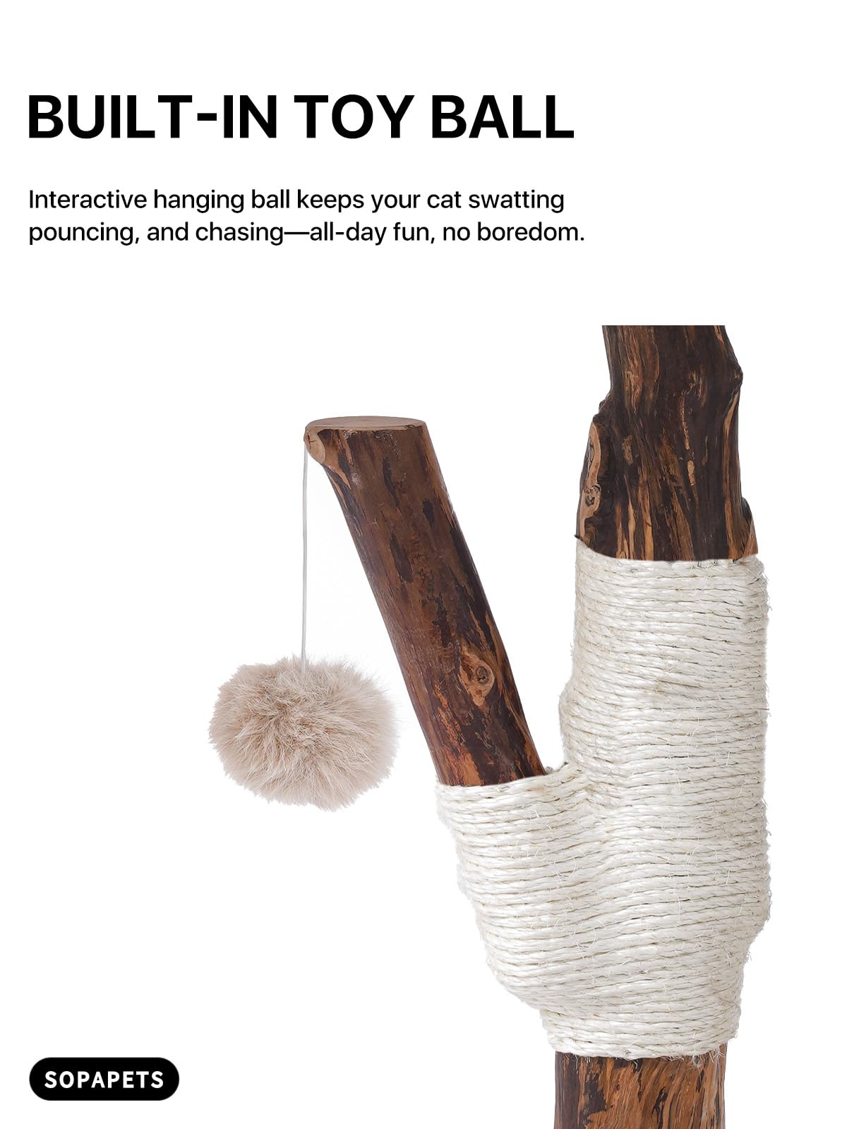 Aesthetic Cat Tree Tower for Large Cats, Large Cat Tree for Maine Coon Indoor Cats with Faux Fox Fur, Solid Wood Sisal Scratching Post, Perches, Platform & Toy Ball