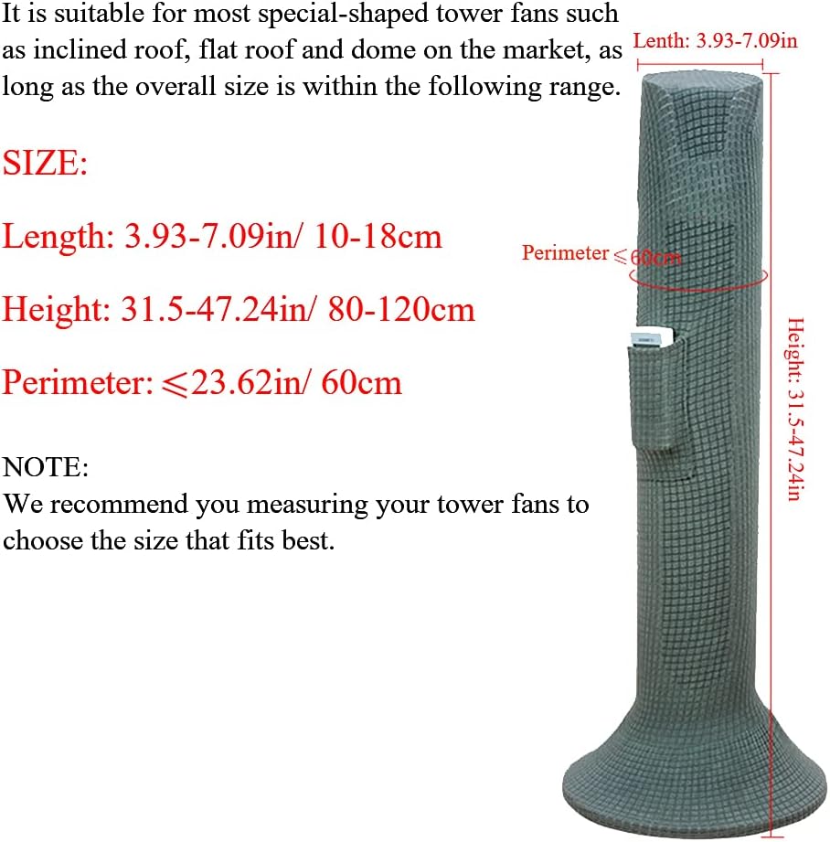 Tower Fan Dust Cover, Water-Repellent Stretch Spandex Dustproof Guard for Household Office Fans, with Pocket (White)