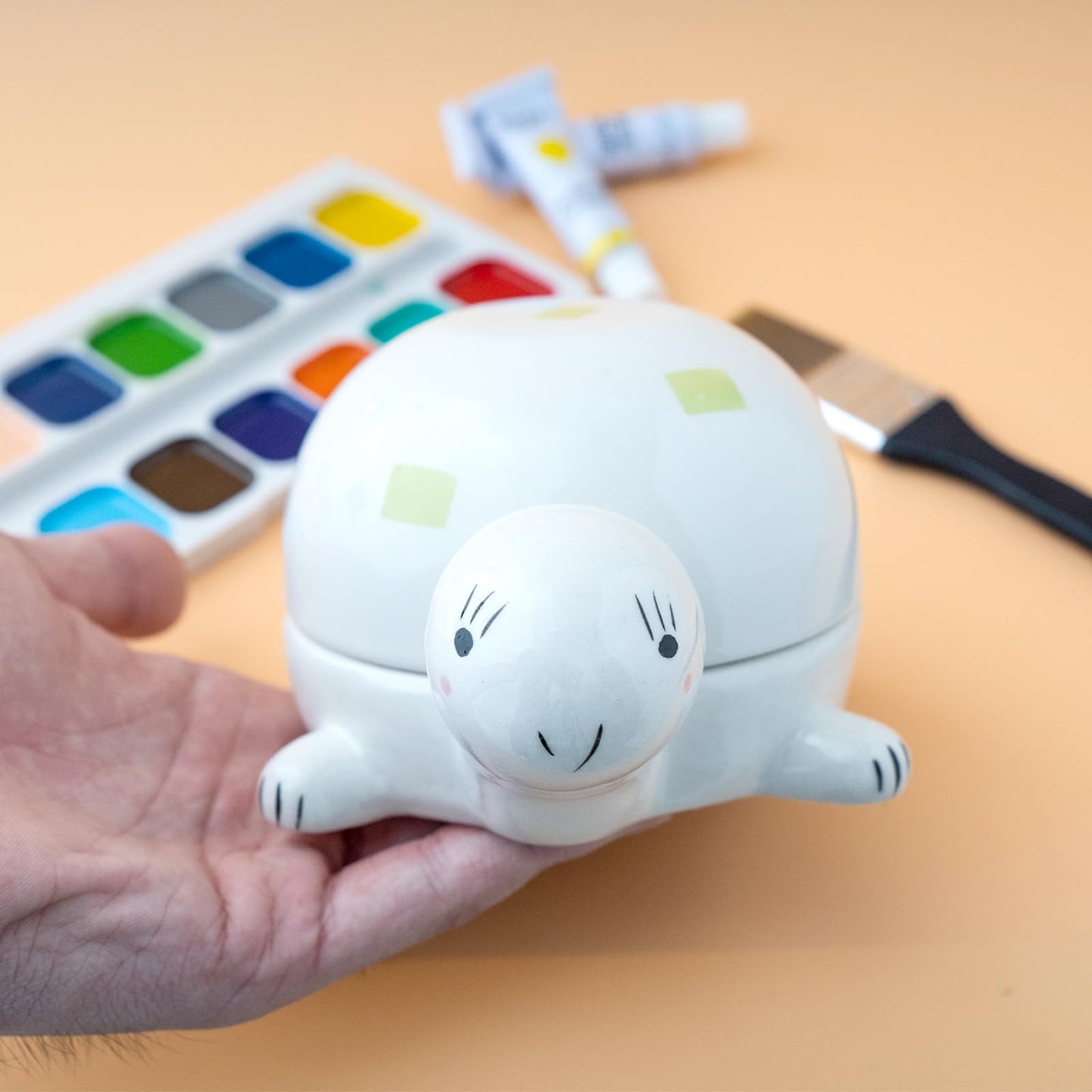 Turtle Design Ceramic Paint Palette with Water Bowl Brush Holder & Reusable Environmental Friendly Tray for Ceramic for Workspace Decor and Outdoor Sketching ，Gifts for Painting Lovers
