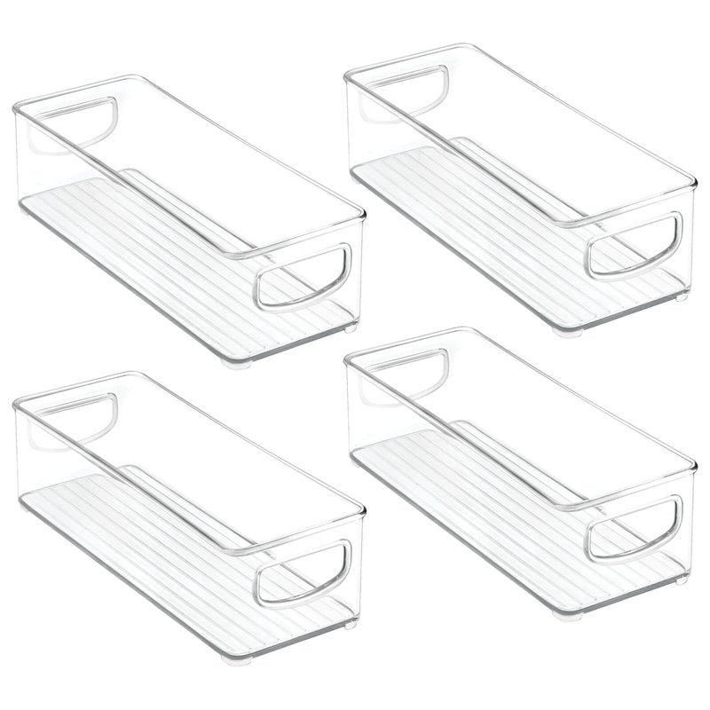 mDesign Kitchen Cabinet and Pantry Storage Organizer Bins - Pack of 4, Shallow, Clear