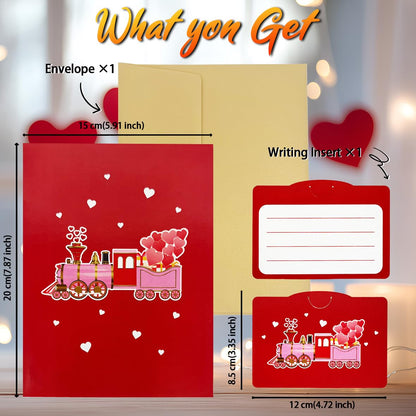 Caughttui 3D Pop Up Valentines Train Card, 3D valentine's day Gift Cards, Valentines Day Gifts