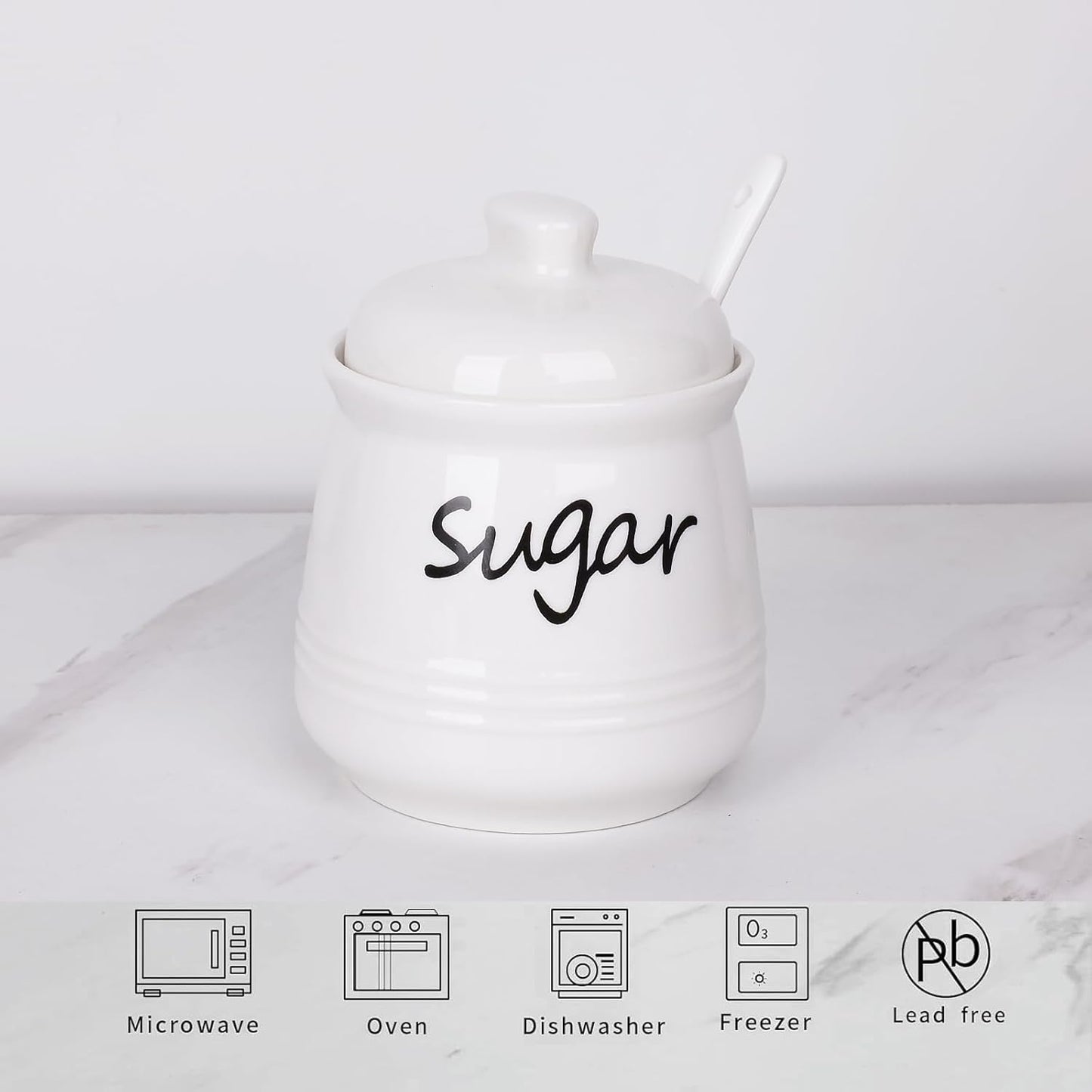 12oz Countertop HAOTOP Ceramic Sugar Bowl with Lid and Spoon, Sugar Jar Sugar Dispenser Sugar Container Coffee Bar