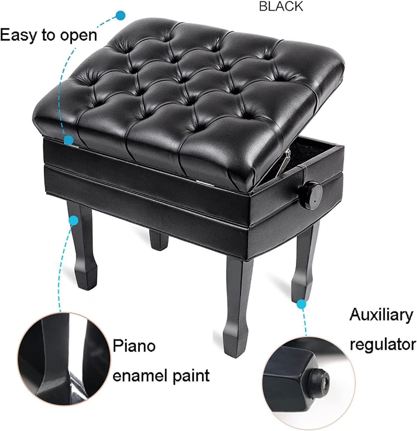 EliteBloom Luxury Leather Piano Bench with Height Adjustable Padded Seat and Waterproof Cushion Piano Stool with Solid Flip Top for Extra Music Storage,