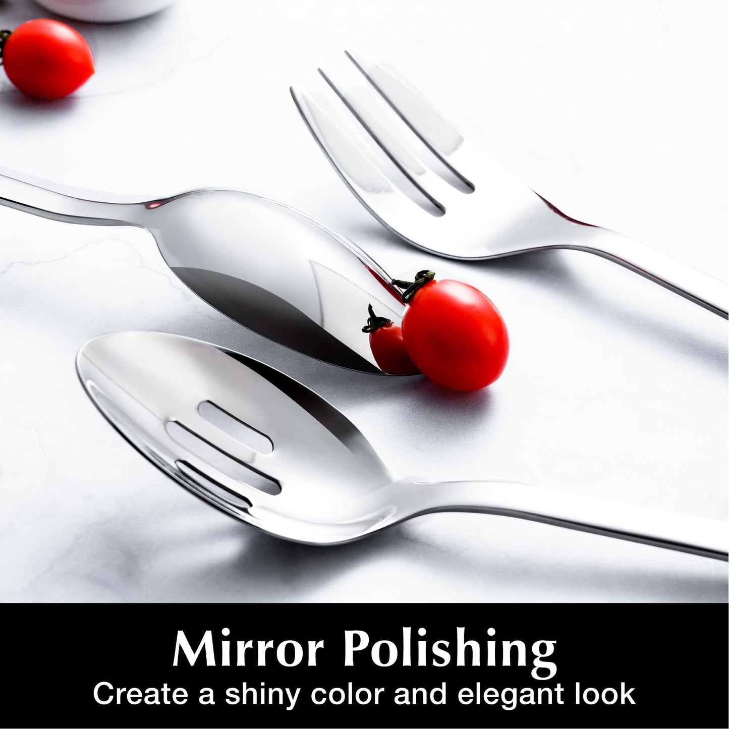 KINGSTONE Slotted Serving Spoons Sets 4 Piece,18/10 Stainless Steel Heavy Duty 9.84inch For Buffet, Wedding, Party,Catering,Dishwasher Safe