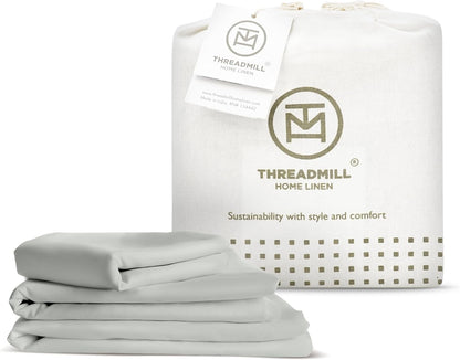 Threadmill 3 Piece Twin Sheets Set for Bed, Rayon Bamboo Cooling Bed Sheets Light Grey - 15 Inch Deep Pocket