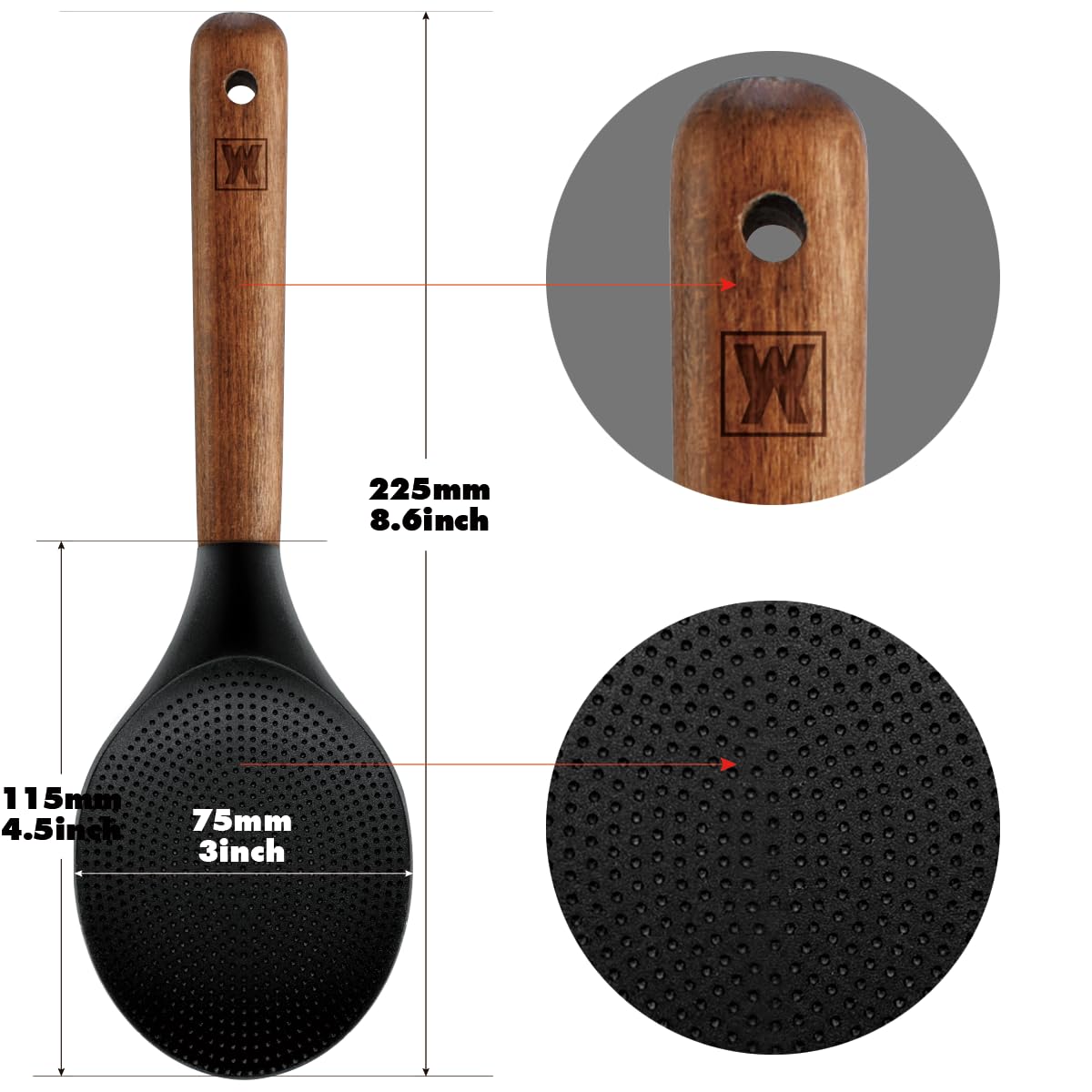 WAGENSTEIGER Silicone Rice Paddle with Wooden Handles: Non-Stick Rice Spoon, Mashed Potato Serving Spoon, Heat Resistant Cookware, Protects Surfaces with Gentle Head Design