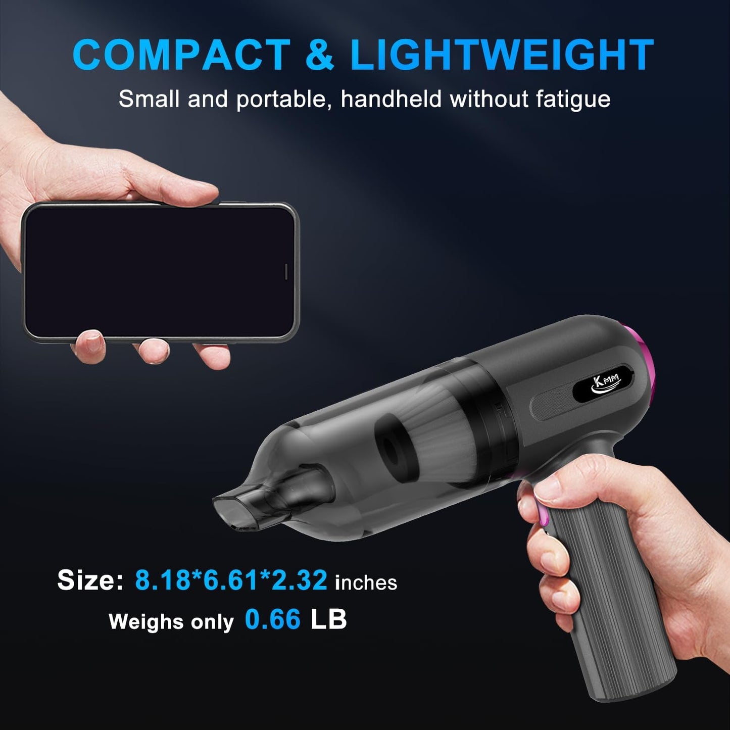 KMM Handheld Car Vacuum Cleaner, 4 in 1 16000Pa Air Duster, 3-Speed Adjustable with LED Light