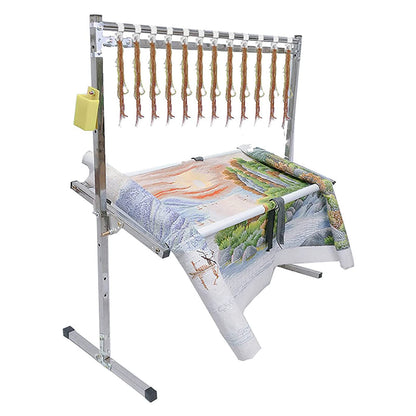 ELUKHT Embroidery Stand, Stainless Steel Needlework Floor Frame, Adjustable Cross Stitch Craft Stand, with 12 Hanging Wire Buckles, Standing Embroidery Lap Table, for Arts Crafts Sewing Needlework
