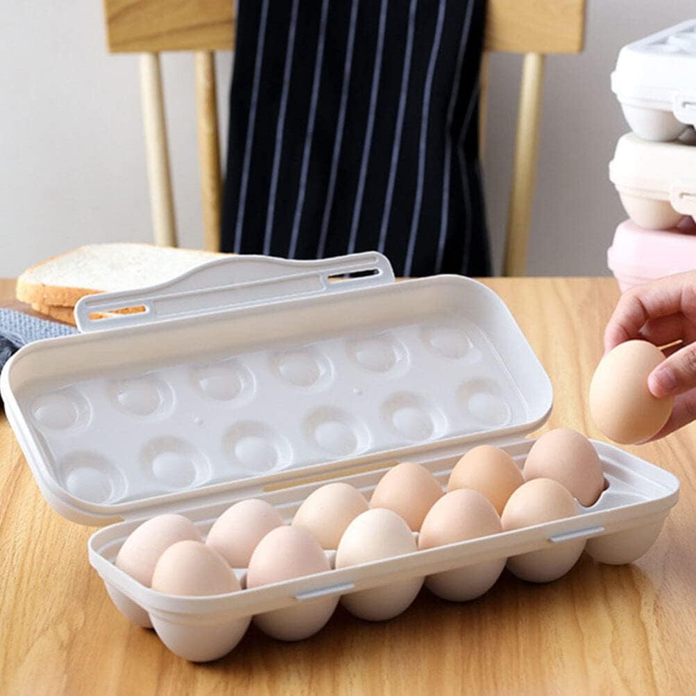 Egg Holder Container, 12 Grids Plastic Egg Storage Box, Shockproof Refrigerator Egg Carrier for Home, Kitchen