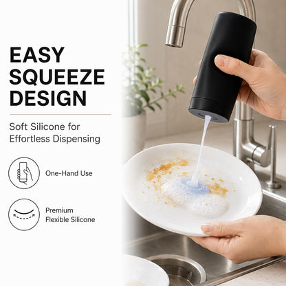 Silicone Dish Soap Dispenser, 8 Oz Refillable Squeeze Bottle, Leakproof for Kitchen Sink, Black