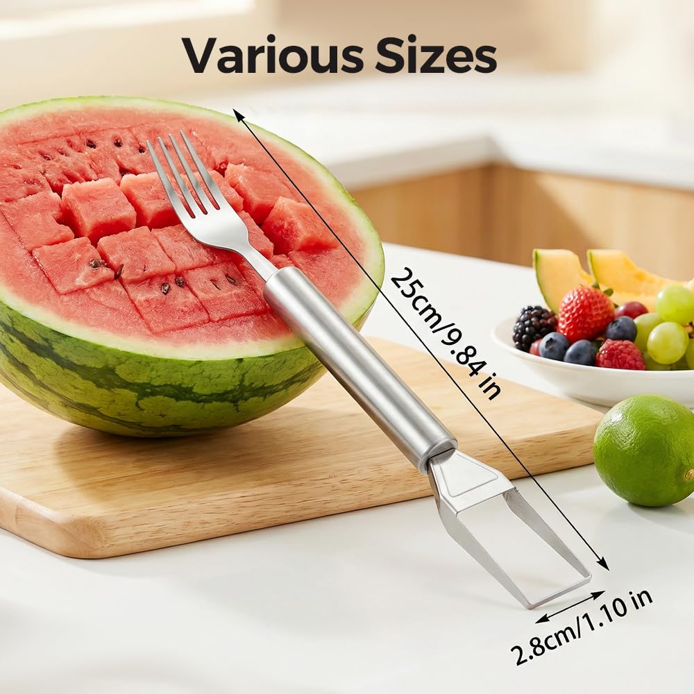 2-in-1 Stainless Steel Fruit Cutter, 2026 New Watermelon Fork Slicer Tool, Watermelon Slicer and Fork, Dual Head Fruit Forks for Home, Kitchen Fruit Cubes (1, Style-A)