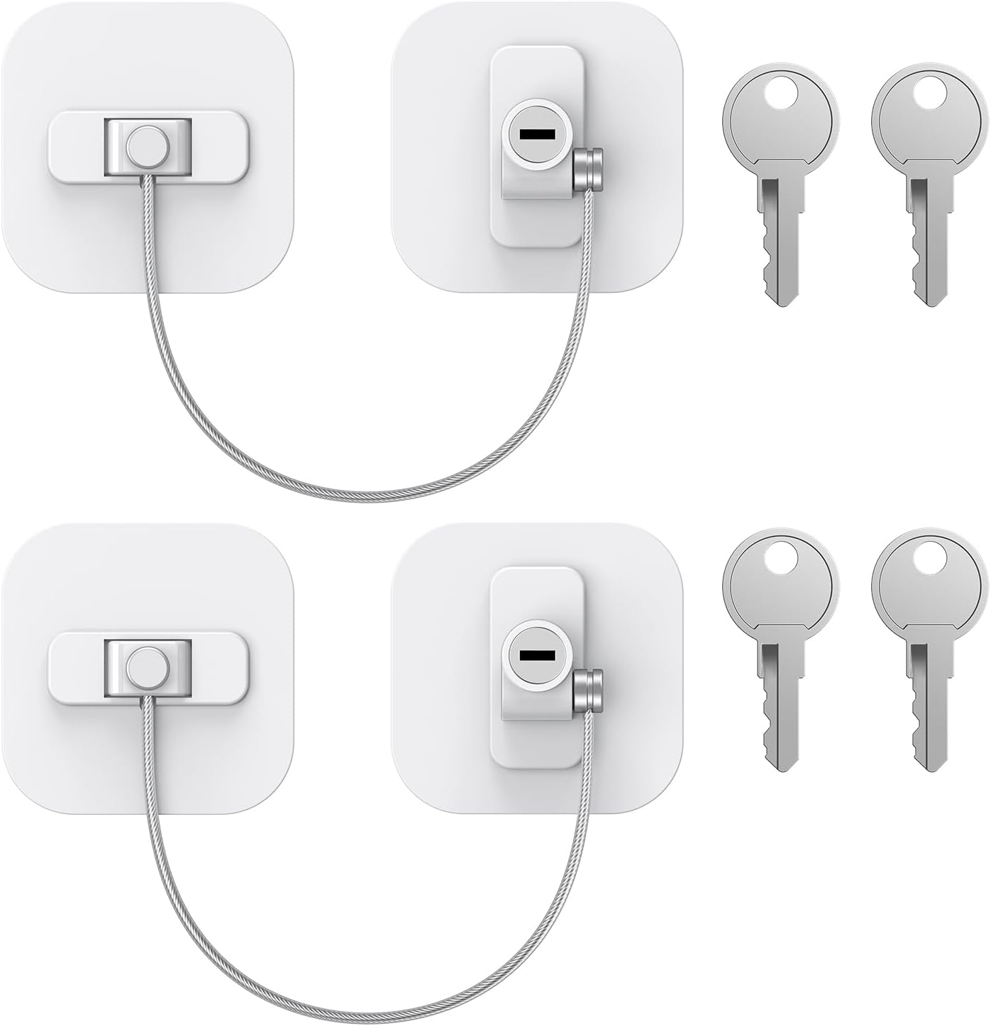 White Fridge Lock, 2 Pack with 4 Keys, Childproof Refrigerator Locks, Freezer and Drawer Lock, No Tools Required