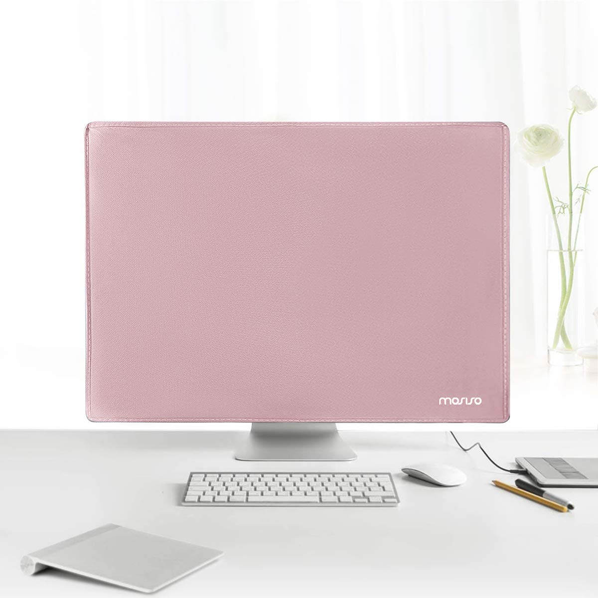 MOSISO Monitor Dust Cover 22, 23, 24, 25 inch Anti-Static Dustproof LCD/LED/HD Panel Case Computer Screen Protective Sleeve Compatible with iMac 24 inch, 22-25 inch PC, Desktop and TV, Pink