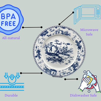 W&S CLASSICS Classic French Luxury Round Dinner Plates | 10.5 Inches Colorful Ceramic Flat Plates – Set of 6| Large Serving Plates for Party | Dishes for Appetizer, Salad, Desert, Steak (Blue)