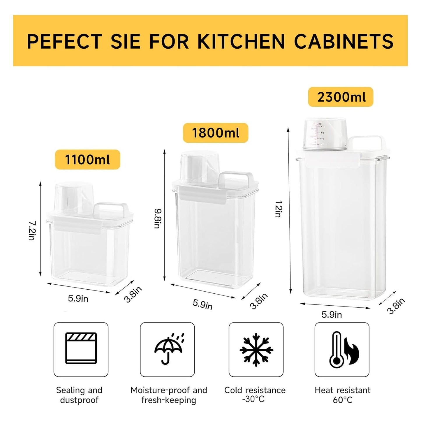 Cereal Storage Containers Sets,BPA Free with Pouring Spout Handle Airtight Food Storage Dispenser with lids For Rice Flour Pasta Grain, Pet Food Storage Container (37.2 oz + 77.7 oz (2 of Each))