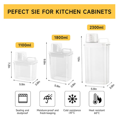 Cereal Storage Containers Sets,BPA Free with Pouring Spout Handle Airtight Food Storage Dispenser with lids For Rice Flour Pasta Grain, Pet Food Storage Container (37.2 oz + 77.7 oz (2 of Each))