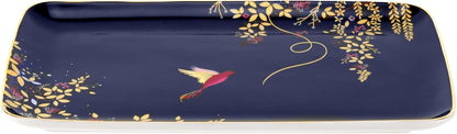 Portmeirion Sara Miller Chelsea Trinket Tray - 7.4 Inch Fine China with Hummingbird Design in Dark Blue