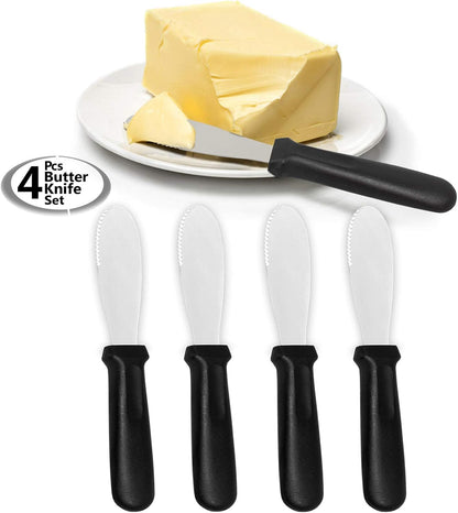AnapoliZ 4 PCS Butter Spreader Knives, Wide Blade Stainless Steel Spreader Knife with Black Plastic Handle, Sandwich