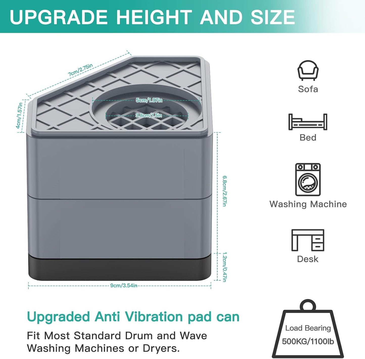 SEISSO Anti Vibration Pads, Noise Cancelling Rubber Feet Mat for Washing Machine, Stabilizer Prevents Walking
