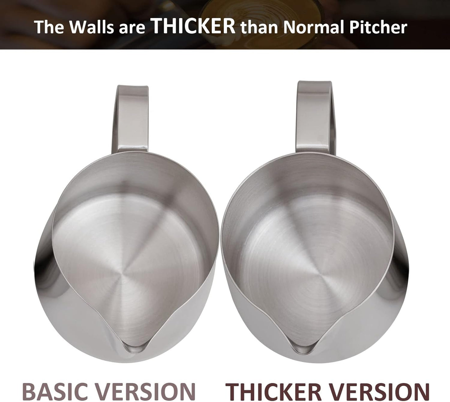 Milk Frothing Pitcher, 600ml 20oz Thicker Version Stainless Steel for Coffee Cappuccino Latte Art