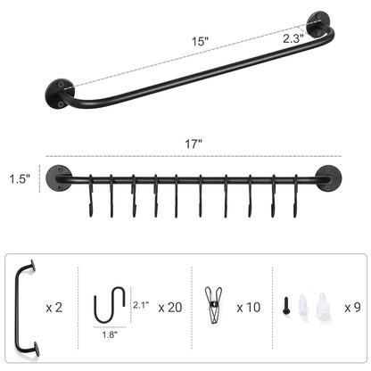 Mkono Hat Rack for Wall Baseball Cap Organizer Hanger with 20 Hooks Modern Metal Hat Holder Wall-Mounted Caps Display for Closet Door Bedroom Entryroom Laundry, Set of 2 Black
