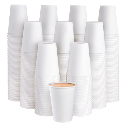 JOLLY PARTY 300 Pack 12 oz Disposable Paper Coffee Cup, Hot/Cold Beverage Drinking Cups for Water, Paper Coffee Cups, White Hot Coffee Cups