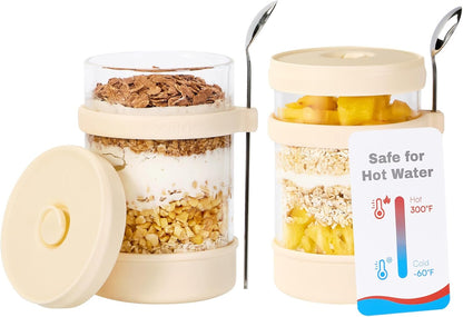 16 oz [2 Pack], Glass Overnight Oats Containers with Lids of Silicone and Spoon Airtight Overnight Oats Jars
