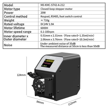 Kamoer M0-KMC Dual Channel 0-10.3ml/min (One Channel) Low Flow Adjustable High Precision 24V Closed Loop Stepper Motor Peristaltic Pump Liquid Dosing Pump for Laboratory with RS485 Control
