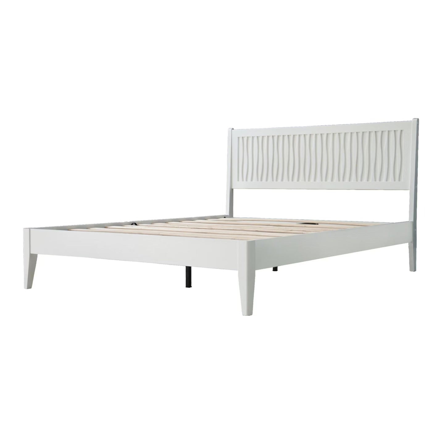 Queen Size Solid Wood Platform Bed Frame with Headboard and Footboard, Noise-Free & Anti-Slip Design, Center Metal Legs, 12 Heavy-Duty Slats, No Box Spring Needed, Pure White Finish, OLQ-39