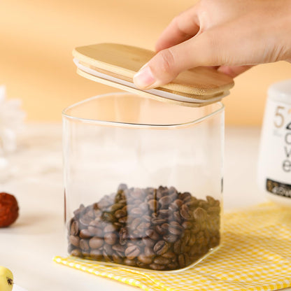 4-Pack Glass Storage Square Jars with Bamboo Lids Single 24 fl oz/720ml,Glass Canister Set, Airtight Containers for Kitchen Dry Goods, Coffee, Tea, Sugar,Flour ,Candy, Cookie, Spice