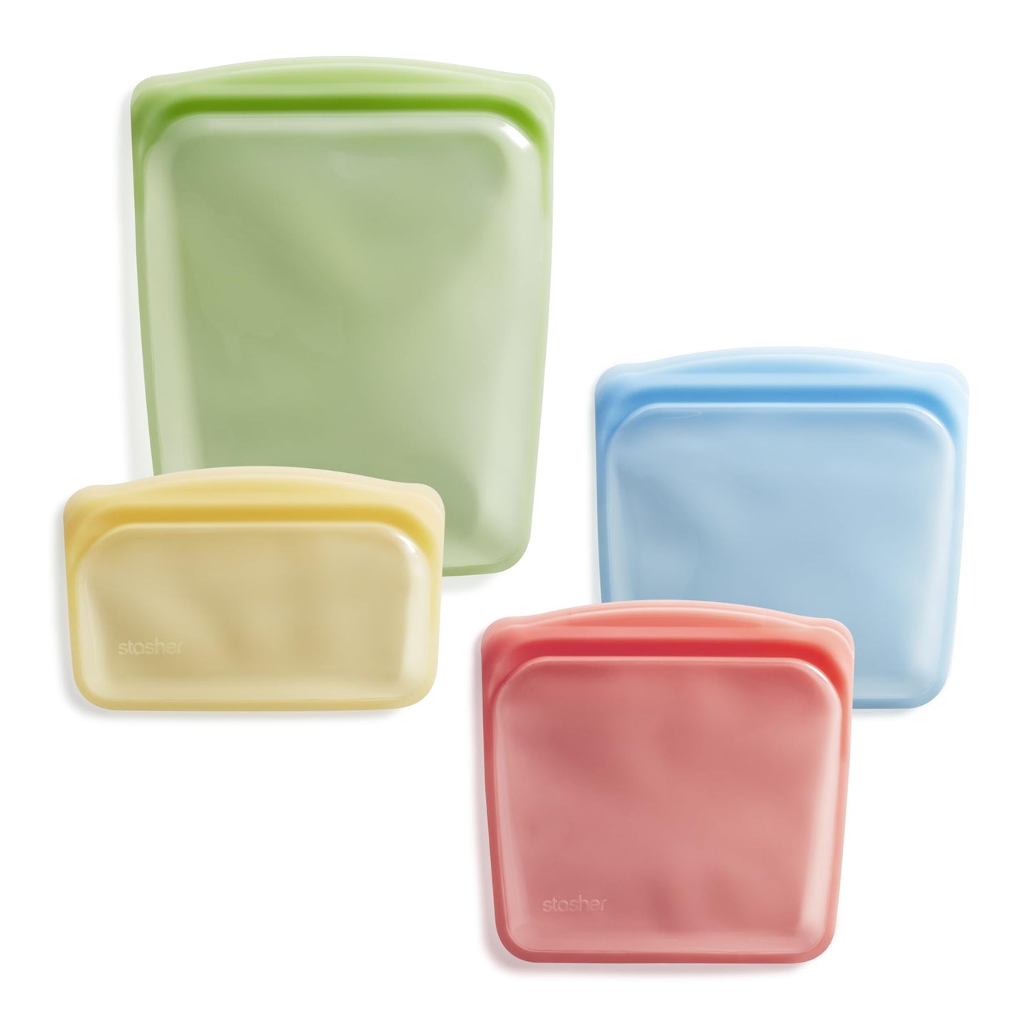 Stasher Silicone Reusable Storage Bags, 4-Pack, Reusable Freezer Bags, Microwave, Dishwasher, Oven Safe, Sous Vide, Premium Lunch Containers, Eco Friendly, Food Storage Bags, Snack Bags, Multicolor