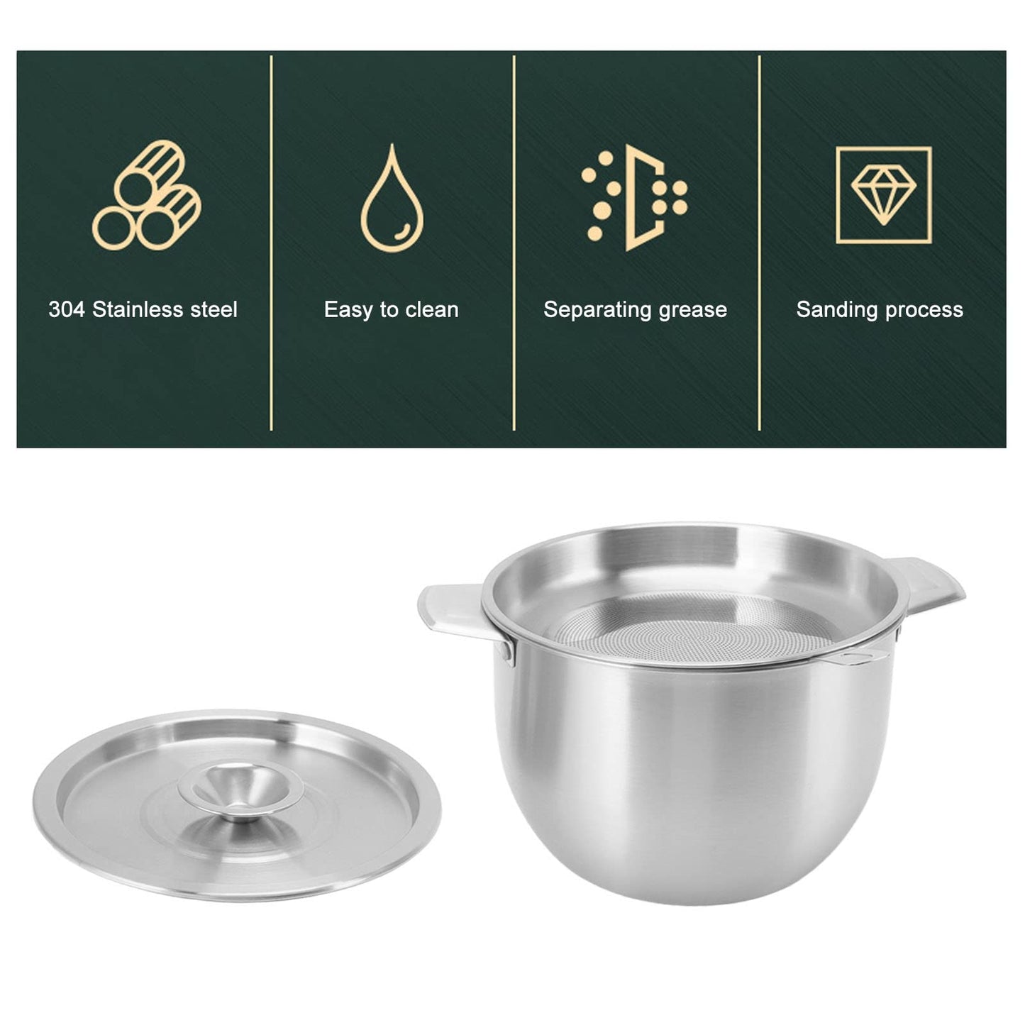 Sunicon Stainless Steel Oil Filter Pot, 2.8 L Bacon Grease Saver Container with Fine Mesh Strainer Cooking Oil Keeper Grease Fat Storage Filter Container for Kitchen and Camping