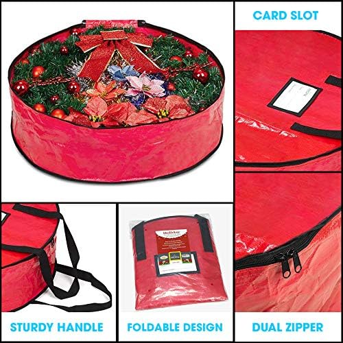 ProPik Christmas Wreath Storage Bag - Heavy Duty Tear Resistant Material with Handles | 24" x 8" (Red)
