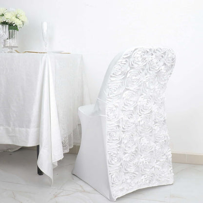 1 Set Rosette Efavormart White Satin Spandex Stretch Folding Chair Cover for Party Dining Chairs Wedding W/Foot Pockets