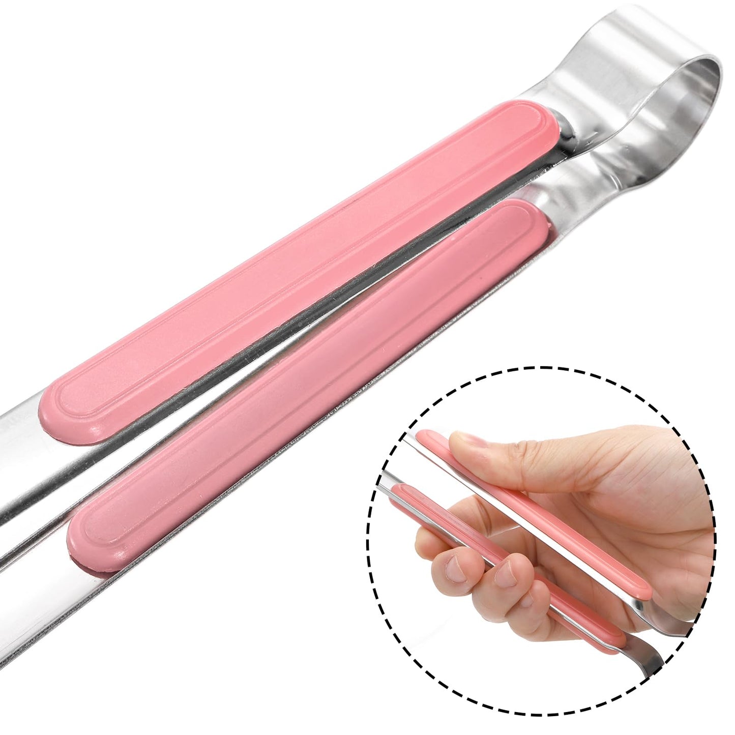 Nagpew 10 Pack Stainless Steel Kitchen Tong, 10 inch Heavy Duty Serving Tong with Heat-Resistant Handle, Grill Clamp Beefsteak Clip in 10 Colors for Cooking, BBQ, Meat, Salad, Ice