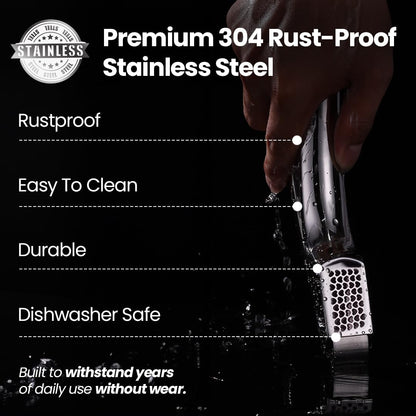 No Peeling Required Garlic Press Stainless Steel with Two Detachable Handles for Coarse & Fine Mincing-Premium Garlic Mincer Tool, Easy to Clean, Dishwasher Safe Garlic Crusher, Lifetime Replacement