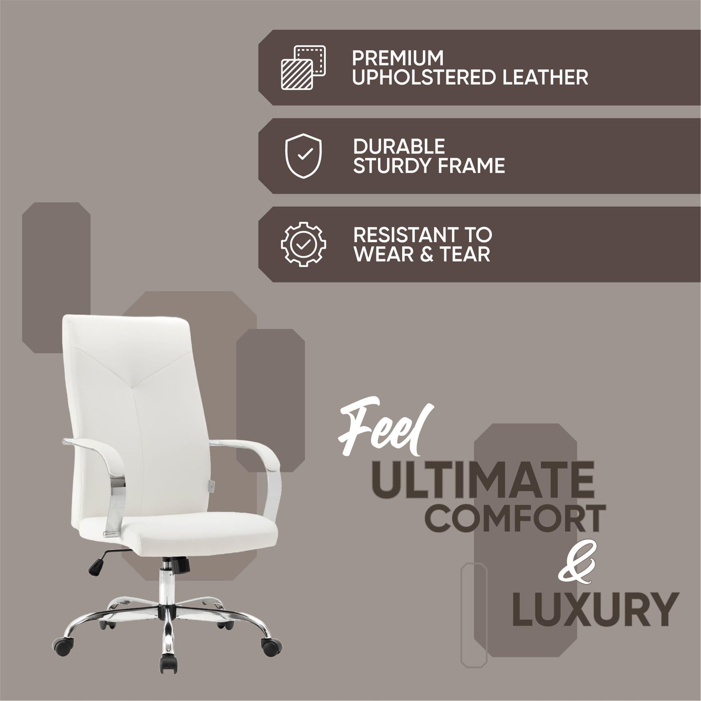 LeisureMod Sonora Modern Conference High Back Leather Ergonomic Executive Office Chair with Adjustable Height & Swivel for Home and Office Room