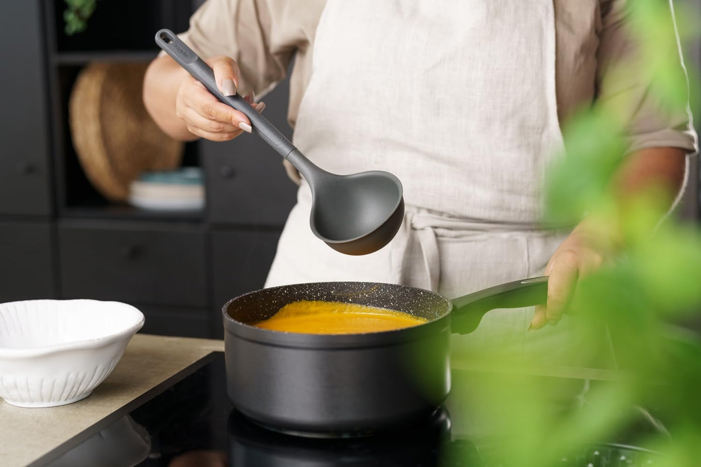 Zyliss Silicone Soup Ladle - Sustainable Wheatstraw/Nylon Ladles for Cooking, 12.5" x 3.7", Beluga Grey
