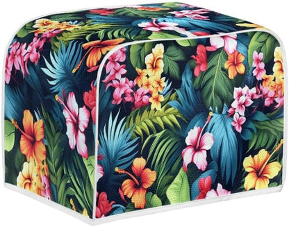 Plus Size 4 Slice Toaster Cover Tropical Floral Hibiscus, Dust Protection for Microwave Oven (16x16") 2PCS