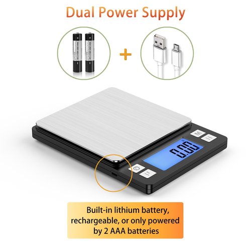 BOMATA 0.01g Small Digital Gram Scale, USB Rechargeable, Upgraded 1kg Jewelry Scale with Larger Display and Hold Function, High Precision, Grams and oz for Herb, Coin, Powder, Yeast, Kitchen Black