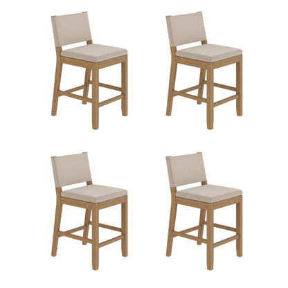 Nathan James Linus Modern Upholstered Counter Height Bar Stool with Back and Solid Rubberwood Legs in a Wire-Brushed Light Brown Finish, Natural Flax/Brown, Set of 4