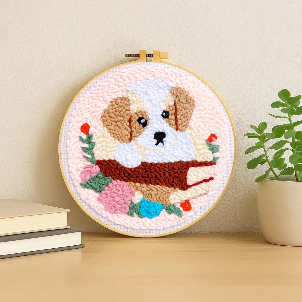 TCDZMYGS Dog Punch Needle Kits,Book Dog Punch Needle Kits for Beginners,DIY Punch Embroidery Art & Craft kit for Adults with Video Tutorial