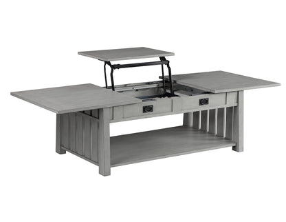 HOMES: Inside + Out Clairemont Farmhouse Rectangle Lift-Top Solid Wood 46 in. Coffee Table with 2-Drawer and 1-Shelf for Living Room, Bedroom, Reception Room, Gray