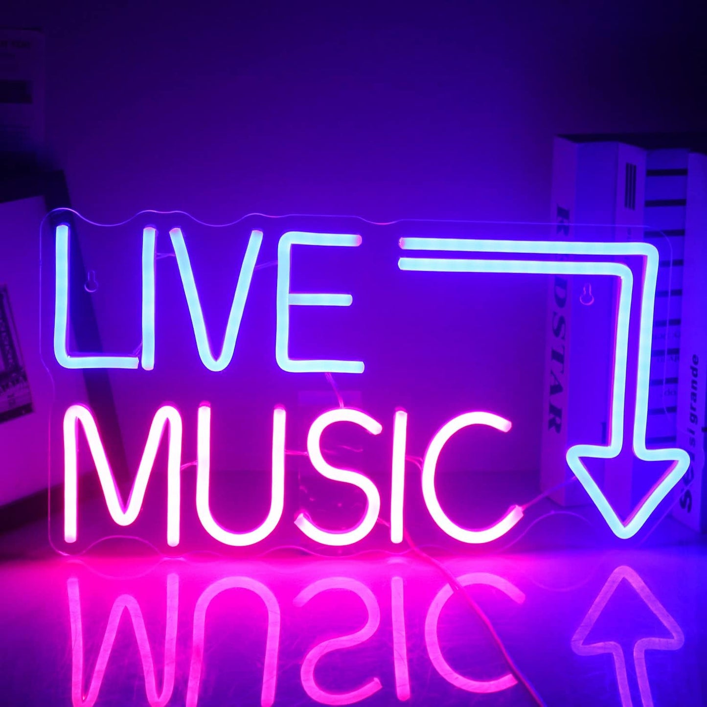 Live Music Neon Sign LED Neon Sign Large Blue and Pink Words for Music Studio USB Powered Switch for Wall Decor Beer,Bar,Bedroom,Party,Club