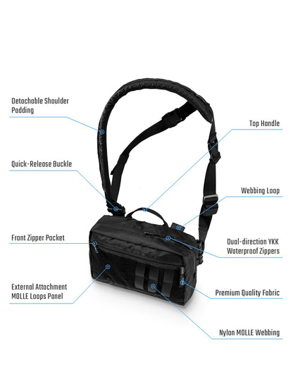 TACTICAL_GEEK L3 Pro EDC Crossbody Bag, Chest Bag with Adjustable Strap,Daily Carry Sling Pack, Large Capacity Daypack Organizer for Camera, Drones（X-PAC Black）