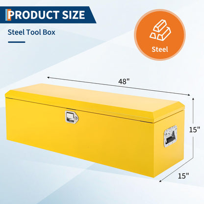 Garvee Black Steel Truck Bed Tool Box, Diamond Plate Tool Box with Side Handle and Lock Keys, Storage Toolbox Chest Box Organizer for Pickup, Truck Bed, RV, Trailer